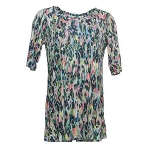 LOGO by Lori Goldstein Leopard Print Colorful Pockets XS Rayon Pullover A474464